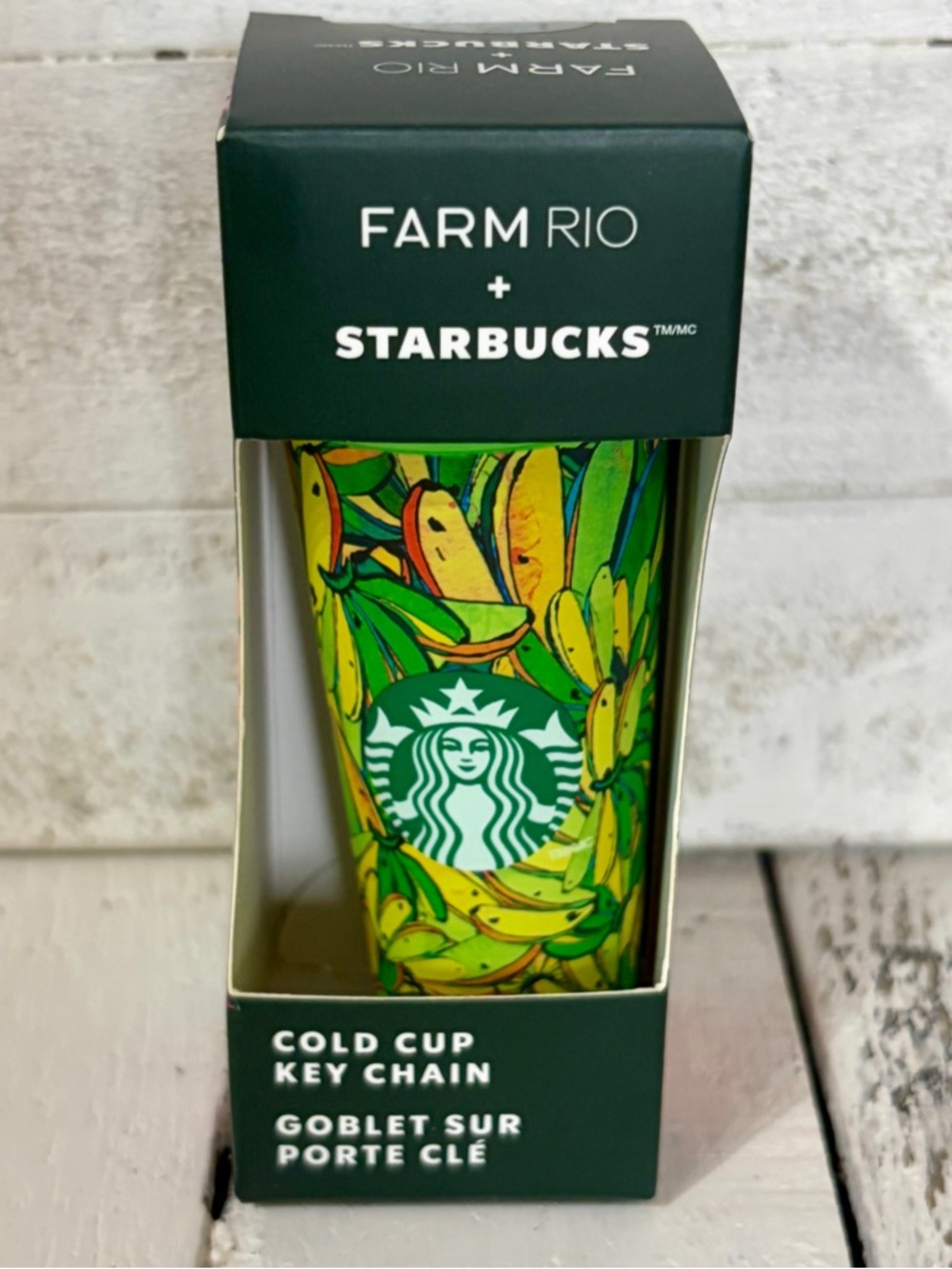 NWT Starbucks x Farm Rio Green & Yellow Banana Print Mini Tumbler Keychain